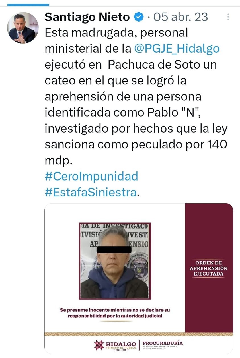 Dictan Prisión Preventiva a Ex Subsecretario de la SEPH, Debe dar Cuenta de 140 Millones de Pesos del Erario Püblico