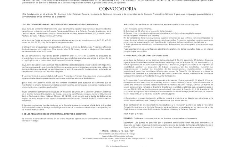 Emite UAEH Convocatoria Para Dirigir IDA, Preparatoria 4 y Superior de Huejutla