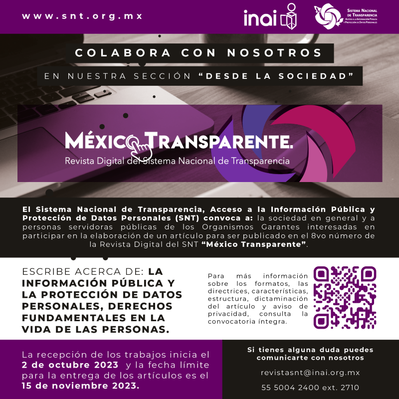 Sociedad en General y Personas Servidoras Públicas de Los Sujetos Obligados en Hidalgo Pueden Colaborar en La Revista “México Transparente”