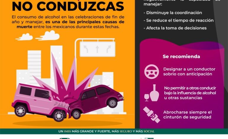 Advierte IMSS Hidalgo Sobre Consecuencias De Manejar Bajo Efectos Del Alcohol Durante Celebración De Fin De Año