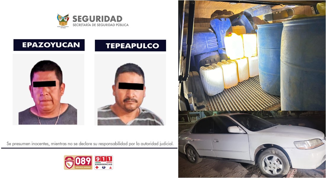 Asegura la SSPH a Presunta Huachicolero con 24 Contenedores de Diversos Tamaños, Además del Vehículo Donde los Transportaba