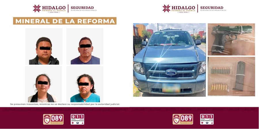 La SSPH Asegura a cuatro Personas por hechos posiblemente constitutivos de delito y un arma de fuego