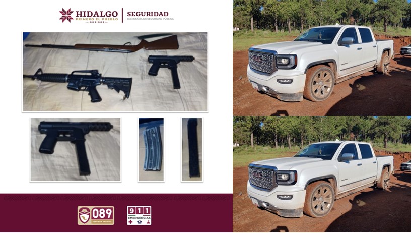 Asegura SSHP Vehículos y Armas en Acaxochitlán