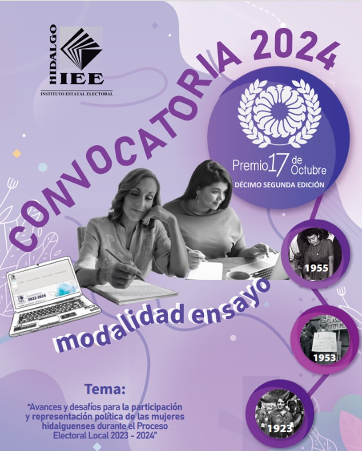 IEEH Invita a Ciudadanas Hidalguenses a Participar Por el “Premio 17 de Octubre 2024”
