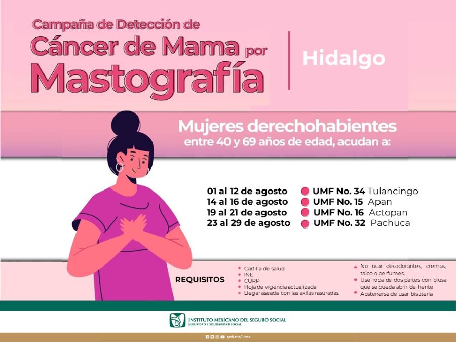 Previene IMSS Hidalgo cáncer de mama con Jornadas de Mastografías en mes de agosto