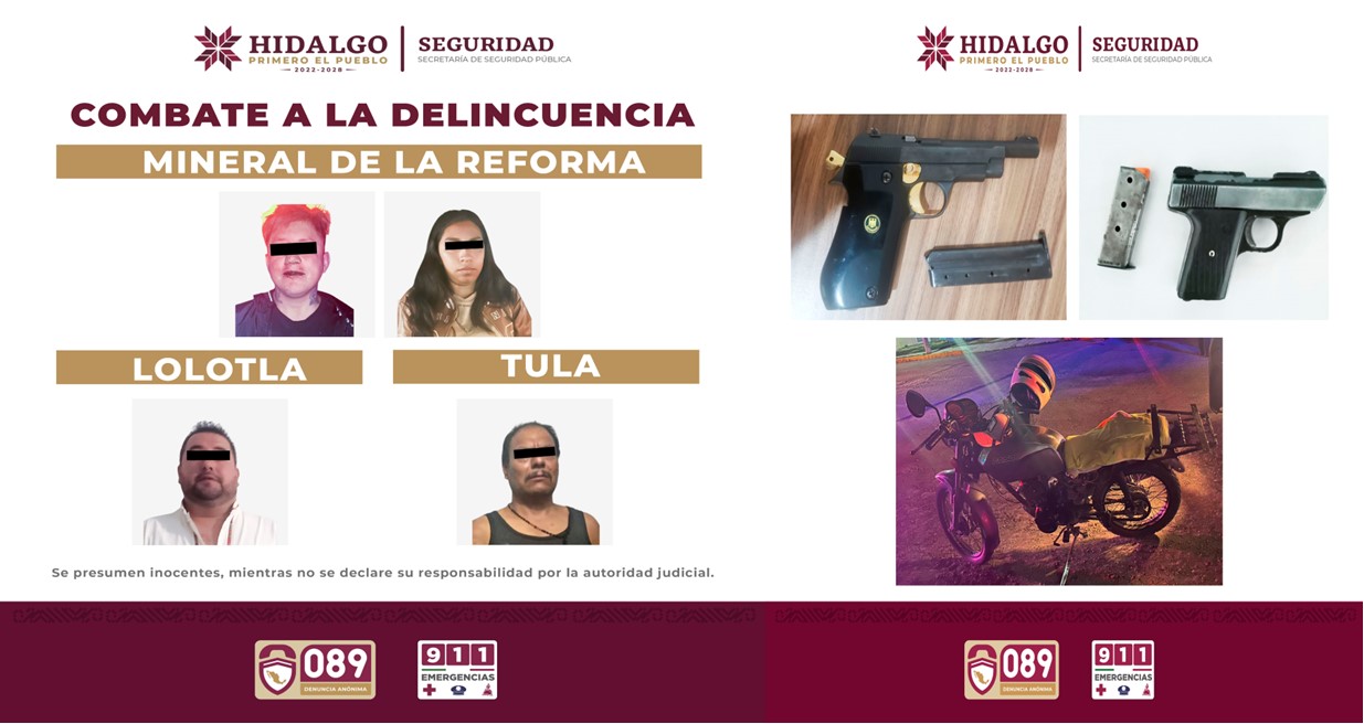 SSPH Detiene a dos Personas por Portación Ilegal de Armas, y a Dos Más Por Intento de Robo