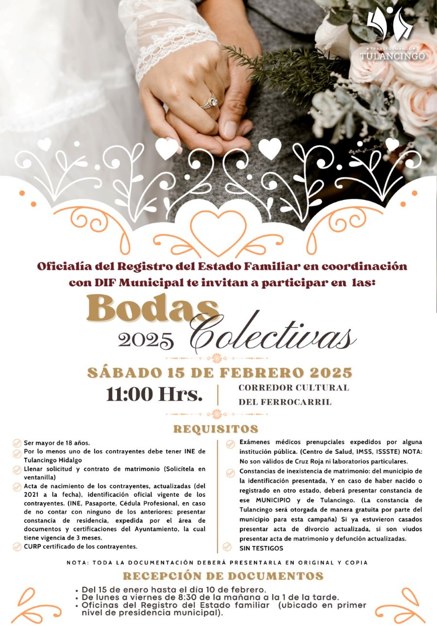 Promueven en Tulancingo, Campaña de Matrimonios Colectivos
