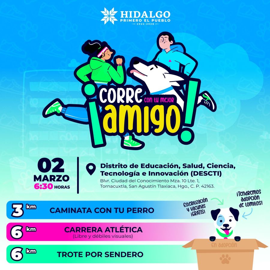Gobierno de Hidalgo invita a la carrera “Corre con tu Amigo”