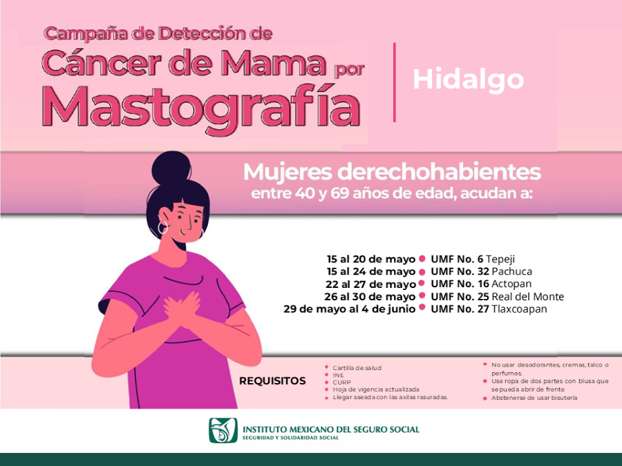 Realizará IMSS Hidalgo Jornada de Mastografías Durante Mayo