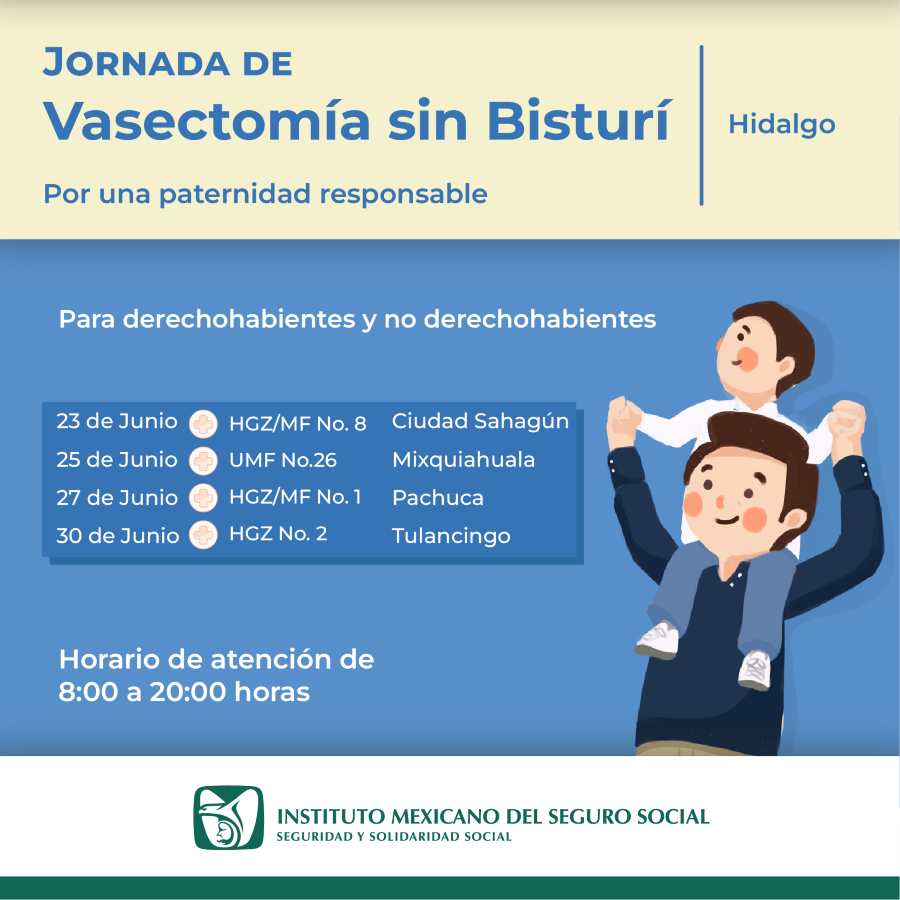 Realiza IMSS Hidalgo Jornadas de Vasectomía sin Bisturí en junio