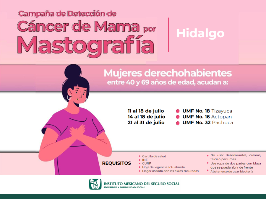 Realiza IMSS Hidalgo Mastografías Durante Julio Para Detección Oportuna de Cáncer de Mama