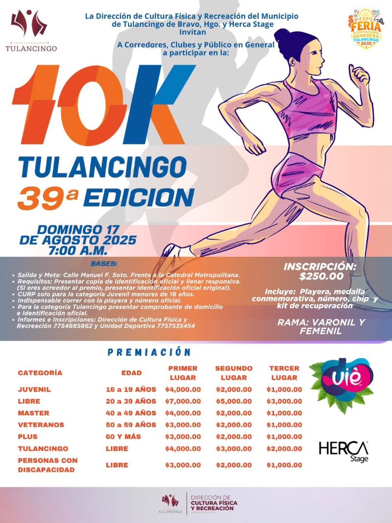 El 17 de Agosto 39° Edición de la Tradicional Carrera Atlética de Feria 10 K