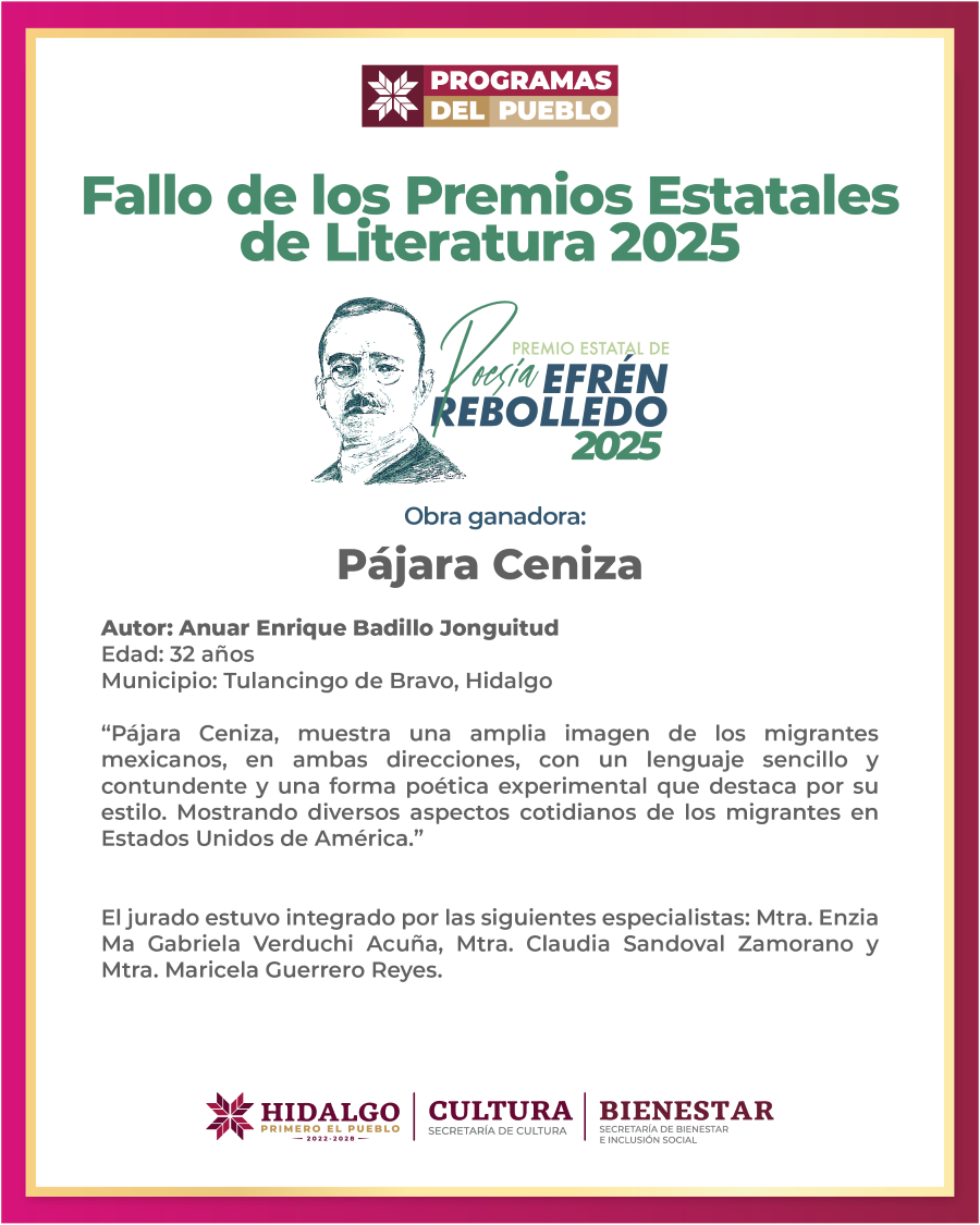 Anuncian ganadores del Premio Estatal de Cuento Ricardo Garibay y de Poesía Efrén Rebolledo 2025