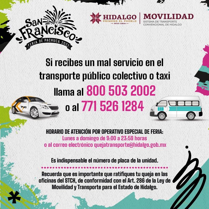 Semot Implementa Operativo Especial de Transporte Público por Feria de San Francisco Pachuca Hidalgo 2025