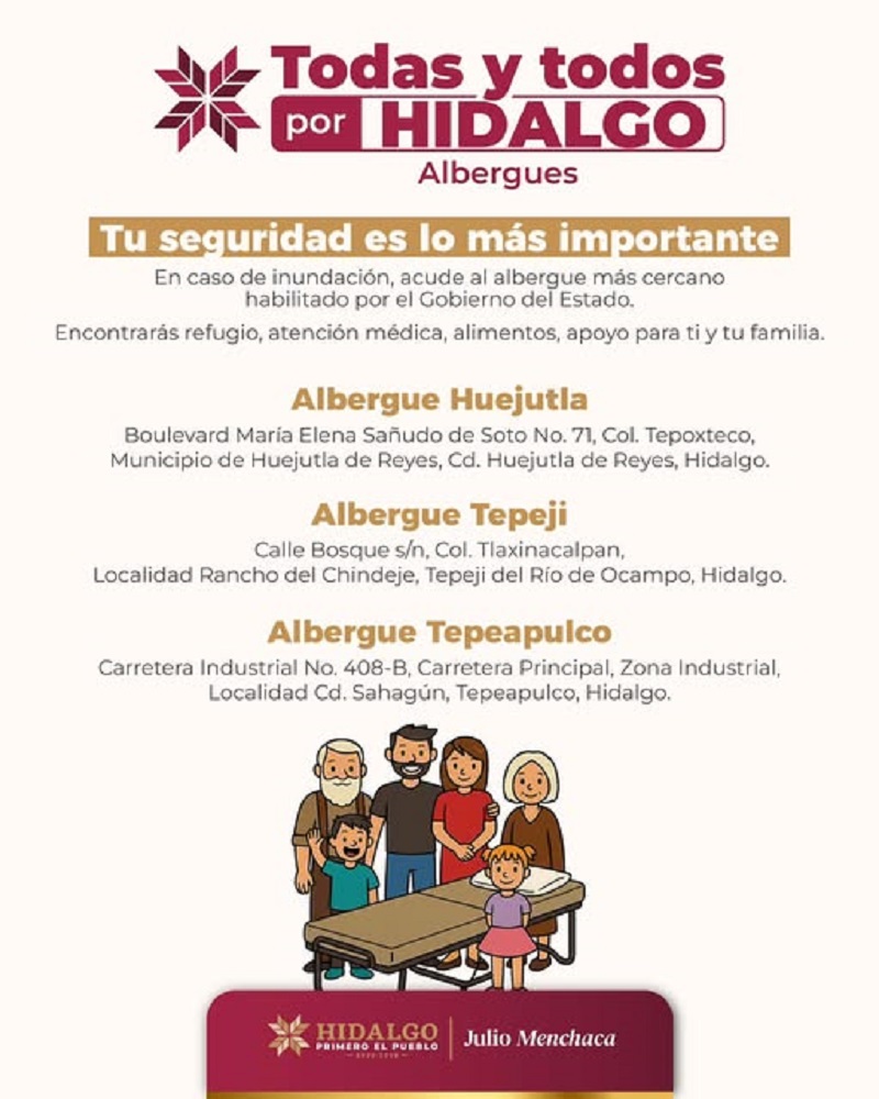 Habilita DIF Hidalgo Centros de Acopio en DIFH, CRIH y HNDIFH y Refugios en Huejutla, Tepeji y Tepeapulco