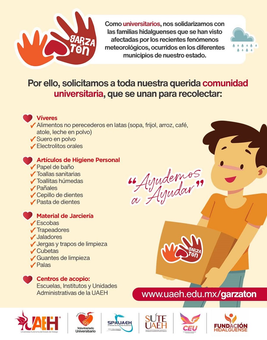 Lanza UAEH “Garzatón” para apoyar a personas afectadas
