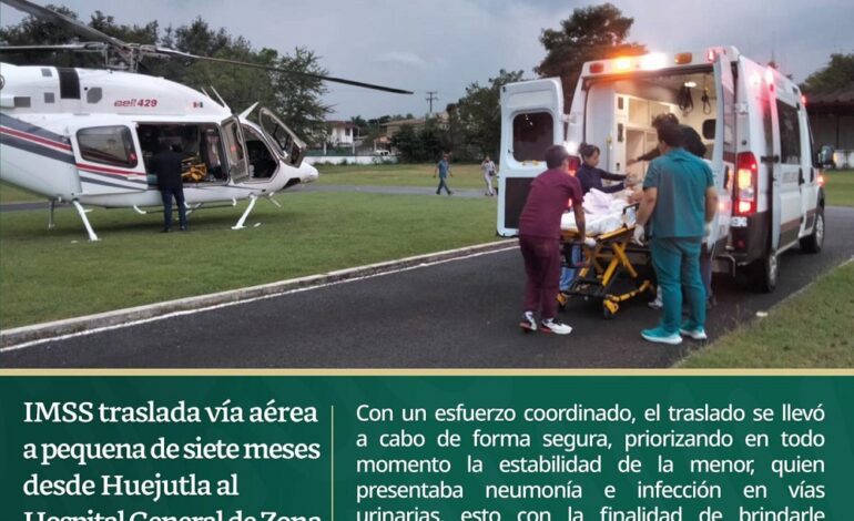 Coordina IMSS Hidalgo traslado aéreo de recién nacida para atención médica especializada