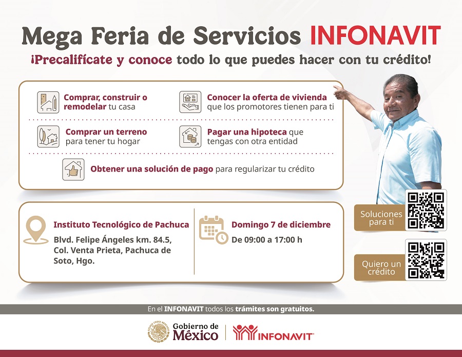 Infonavit Realizará Mega Feria de Servicios el Domingo 7 Diciembre en Pachuca de Soto