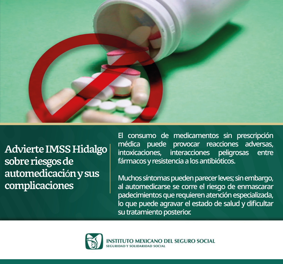 Advierte IMSS Hidalgo sobre riesgos de automedicación y sus complicaciones