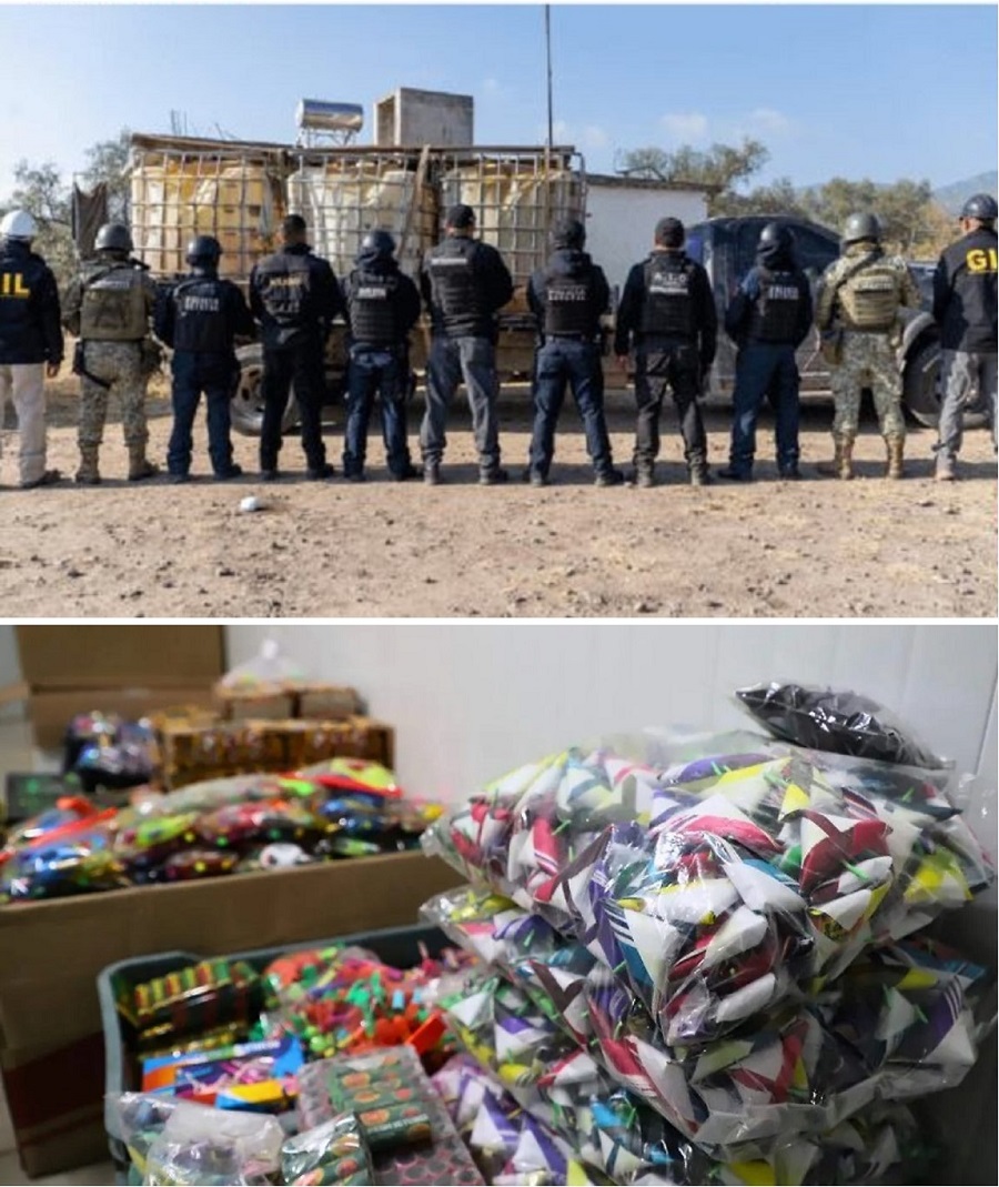 Decomisan en Hidalgo más de 1.5 toneladas de pirotecnia y aseguran 39 mil litros de hidrocarburo