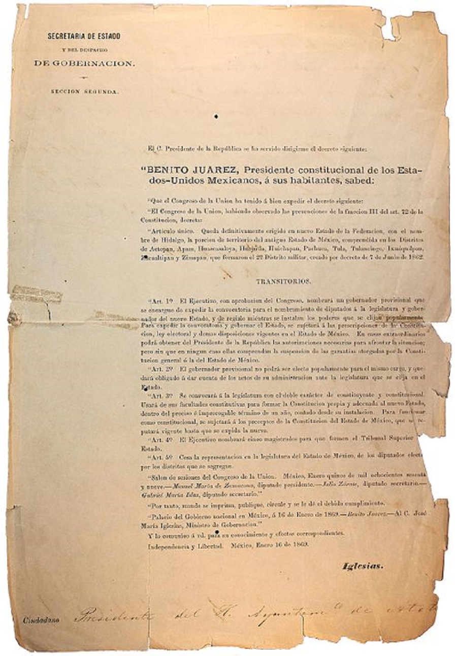 Hoy 157 Aniversario de la Erección del Estado Libre y Soberano de Hidalgo