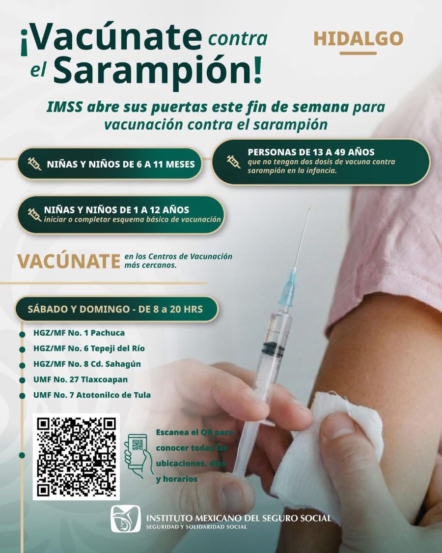 Convoca IMSS Hidalgo a Vacunarse Contra Sarampión Este Fin de Semana