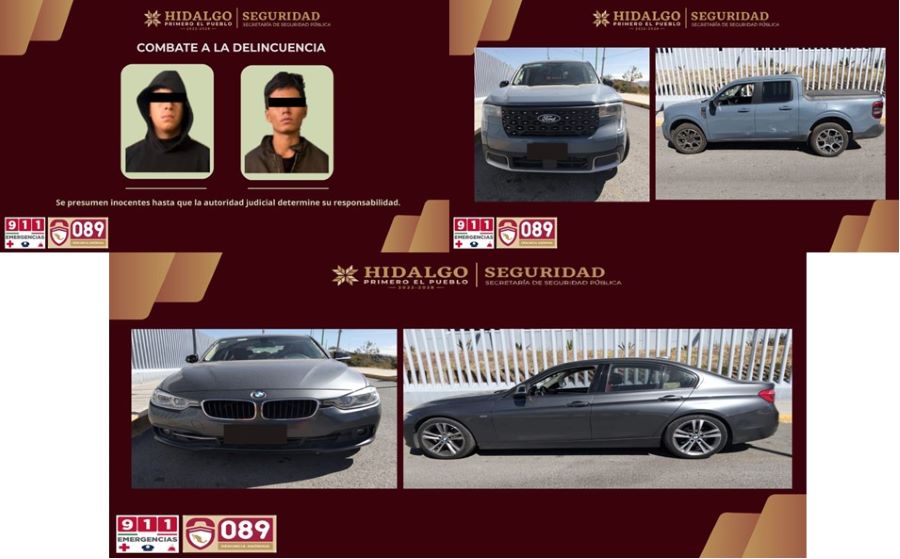 Inteligencia de la SSPH permite captura de responsables de robo de vehículos en Tepeji del Río