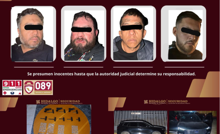 SSPH asegura a cuatro hombres con armamento en Tula de Allende