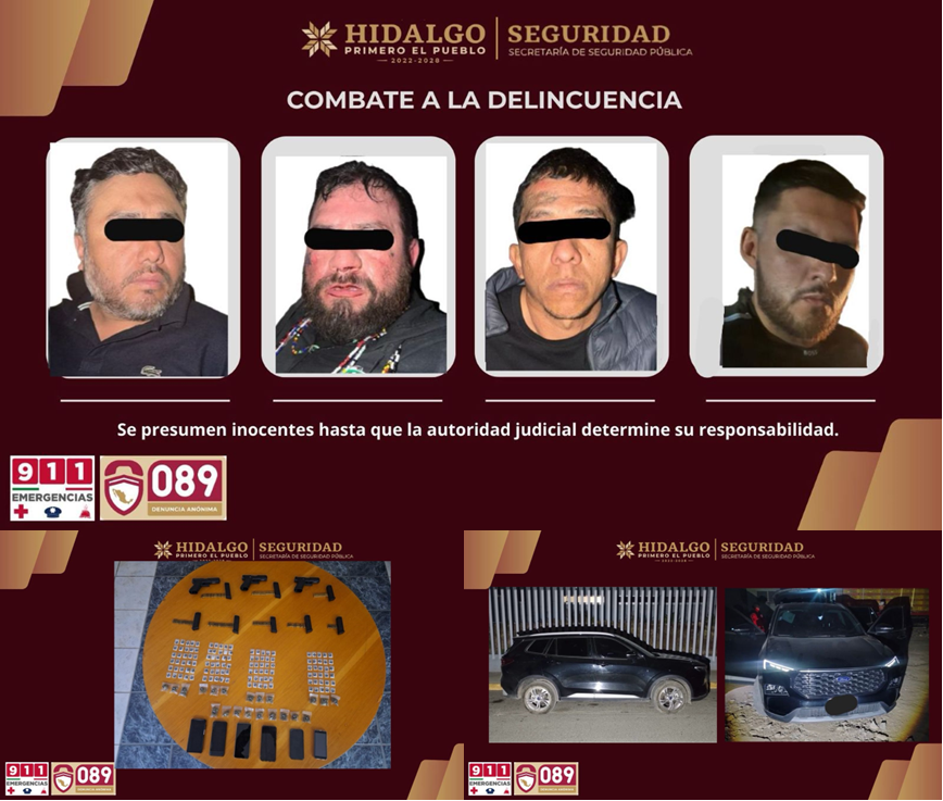 SSPH asegura a cuatro hombres con armamento en Tula de Allende