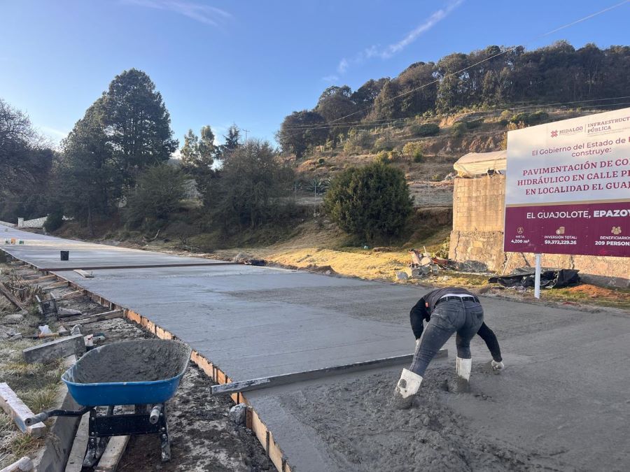 Invierte gobierno de Hidalgo Nueve Millones de Pesos para Pavimentar la Calle Principal de El Guajolote, en Epazoyucan
