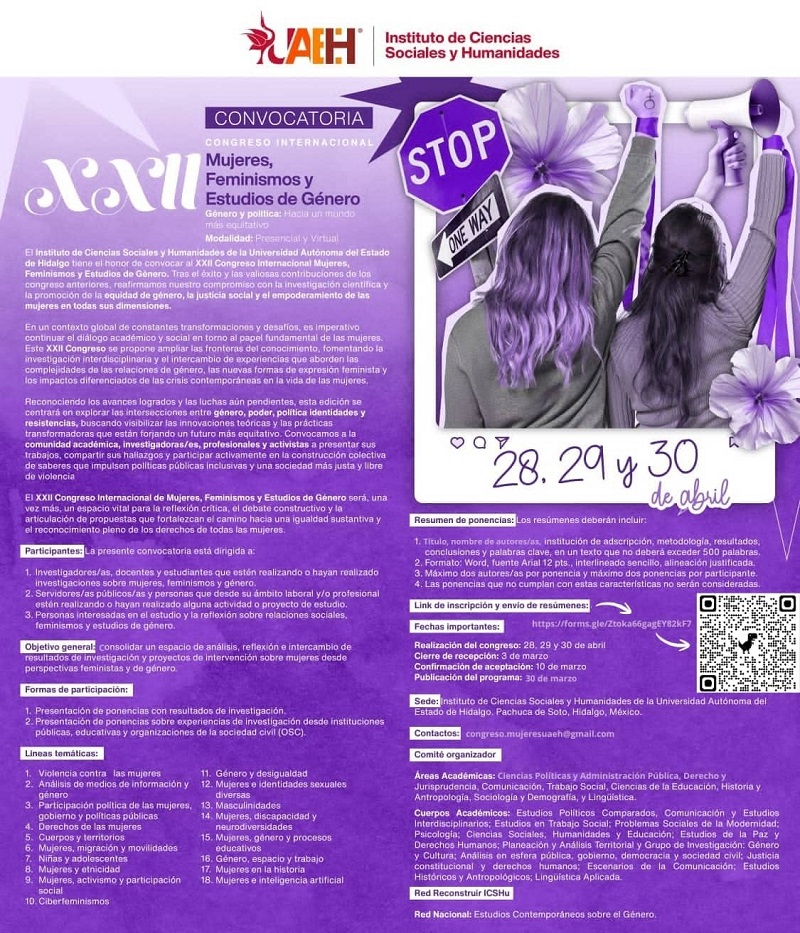 UAEH Convoca al Congreso Internacional Sobre Feminismos y Género