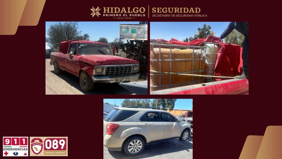 Luego de Persecusión, SSPH Asegura dos Huachicoleros, Decomisa 2 mil litros de hidrocarburo.