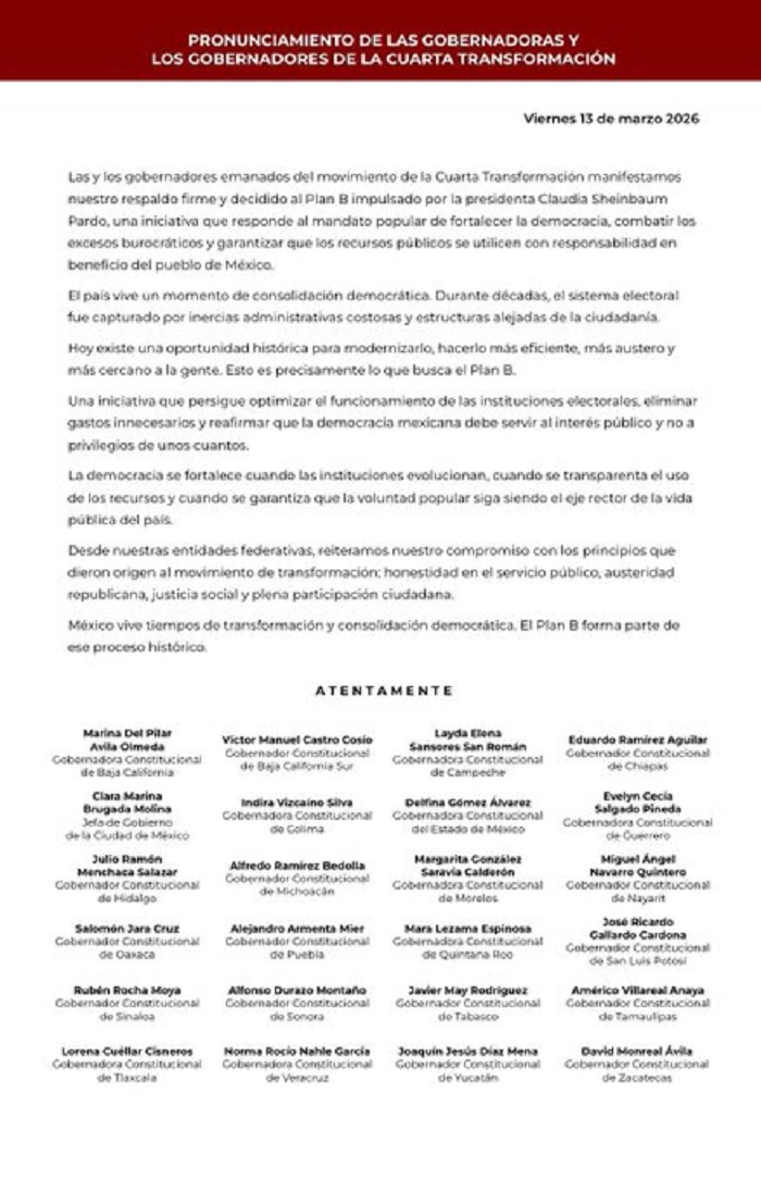 Julio Menchaca 24 Gobernadores de la 4T Respaldamos El Plan B de Reforma Electoral de Sheinbaum