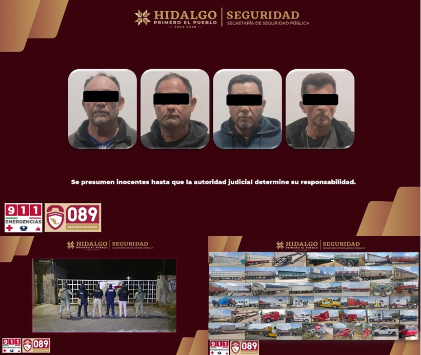 SSPH Desmantela Almacén de Vehículos de Carga Pesada Robados en Atotonilco de Tula