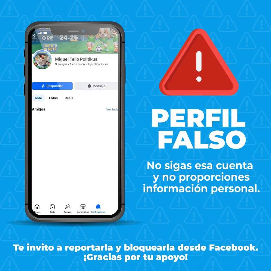 Alerta sobre perfil falso que suplanta la identidad de Miguel Tello
