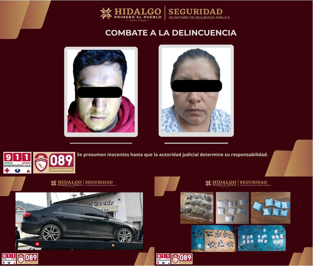 Policía Estatal detiene en San Bartolo Tutotepec a narcomenudistas con más de 700 dosis de presunta droga