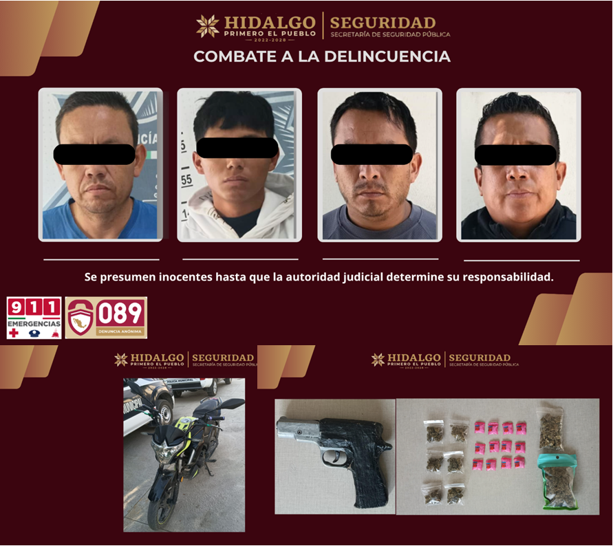 Dos robos frustrados en Atitalaquia: SSPH asegura a cuatro presuntos responsables