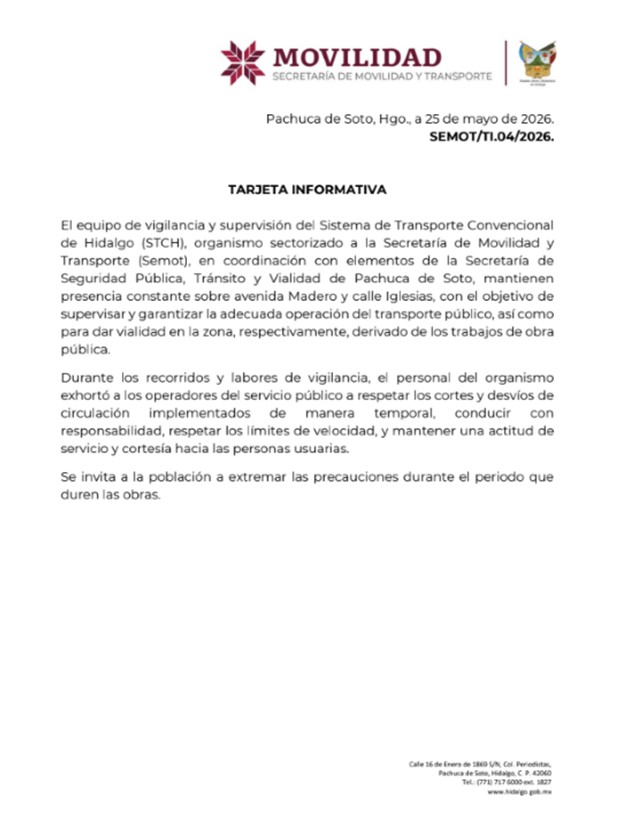 Vigilancia de La Adecuada Operación del Transporte Público Sobre La Avenida Madero y La Calle Iglesias