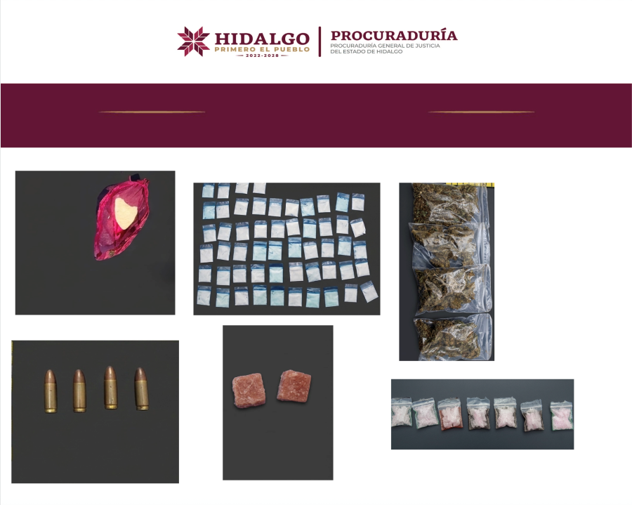 Cateo de la PGJEH en Santa Matilde, Pachuca Asegura a Dos Sujetos por Posesión de Drogas y Armas
