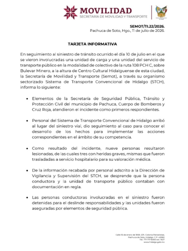 Incidente, se vieron involucradas una unidad de carga y una del servicio de transporte público sobre Bulevar Minero