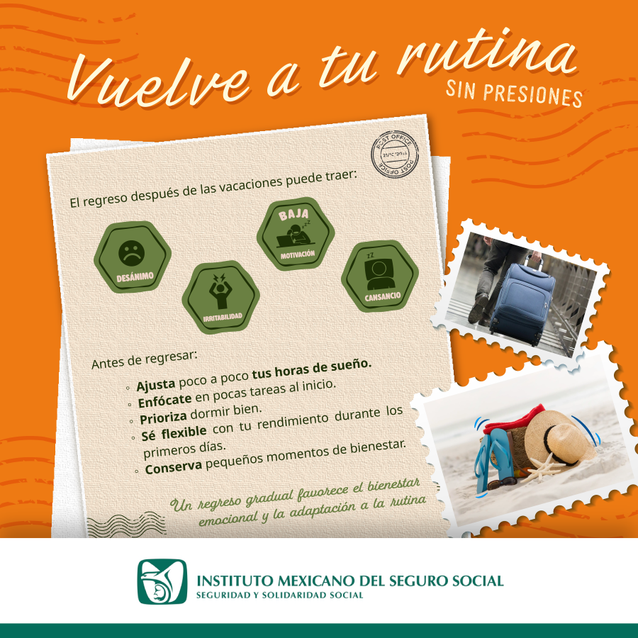 IMSS Hidalgo exhorta a un regreso gradual a las actividades rutinarias tras las vacaciones de verano