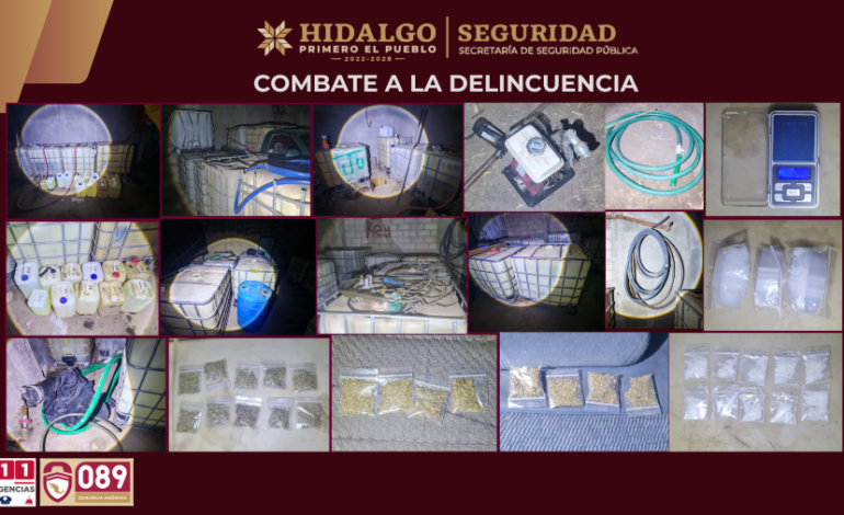 SSPH asegura 7 mil 500 litros de hidrocarburo ilegal y desmantela punto de venta de narcóticos en Tula de Allende