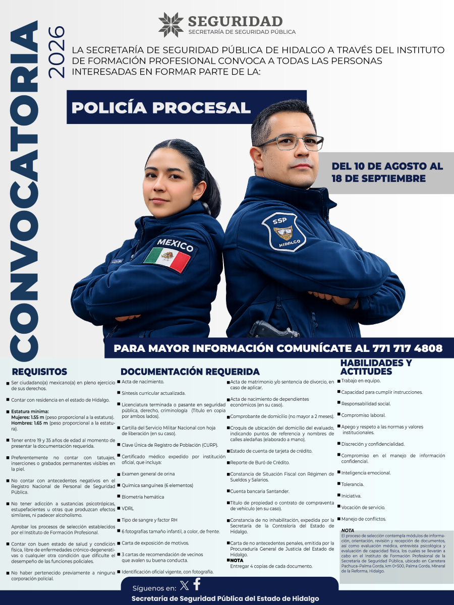SSPH Lanza Segunda Convocatoria 2026 para Policía Penitenciario y Procesal