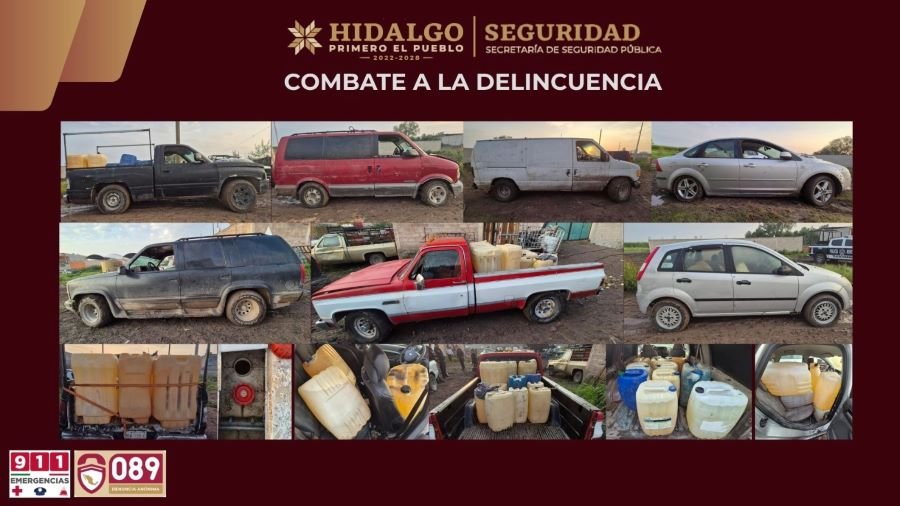 En Operativo Coordinado, SSPH Asegura Siete Vehículos de Hidrocarburo En Tlaxcoapan