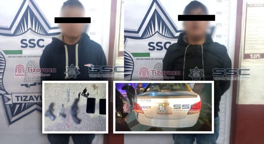 Asalto a Tienda en Tizayuca, Detienen a Dos a Bordo de un Taxi. Les Aseguran Arma y Mercancía