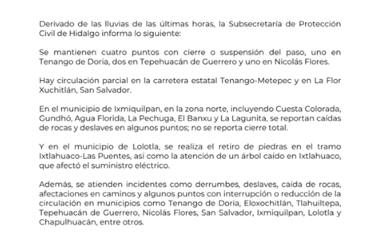 Mantiene Protección Civil atención y monitoreo por lluvias
