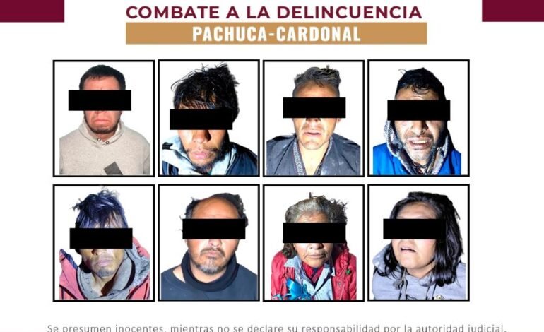 SSPH detiene a ocho personas y desmantela dos puntos de narcomenudeo, en Hidalgo